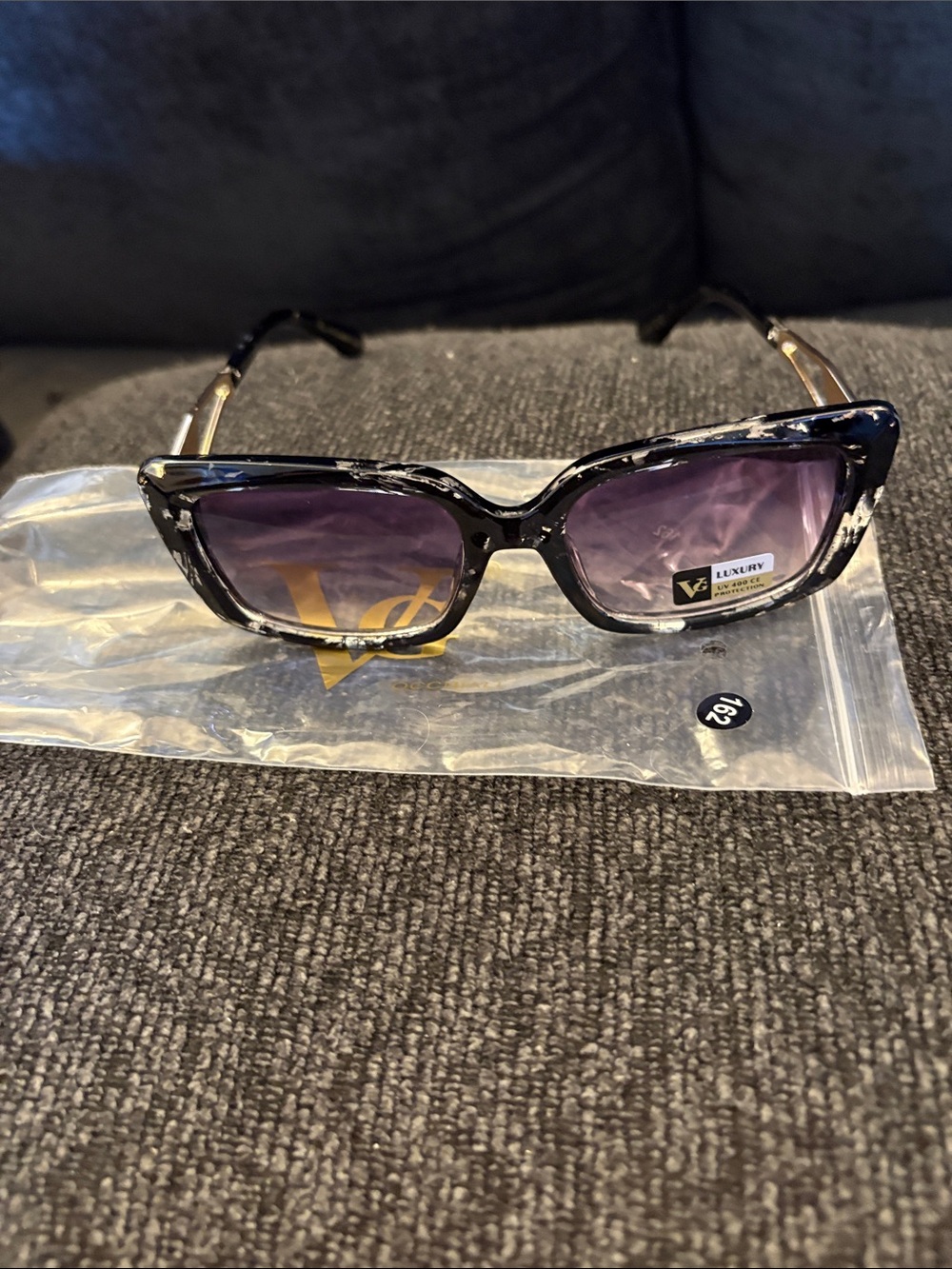 Cat-Eye Women's Sunglasses with Purple Gradient Lenses - Black & White Frame